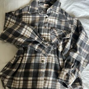 Dizzy Plaid Flannel Jacket - Black and Cream